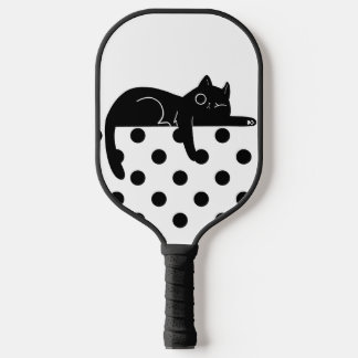 Palas De Pickleball Black polka dot cat Pickleball Paddle