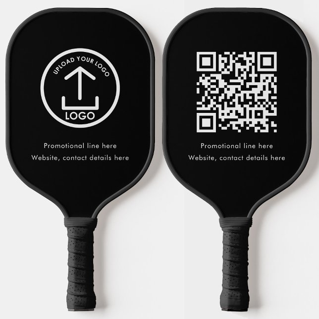 Palas De Pickleball Black Professional Business Logo Text QR Code (Black Professional Business Logo Text QR Code Pickleball Paddle)