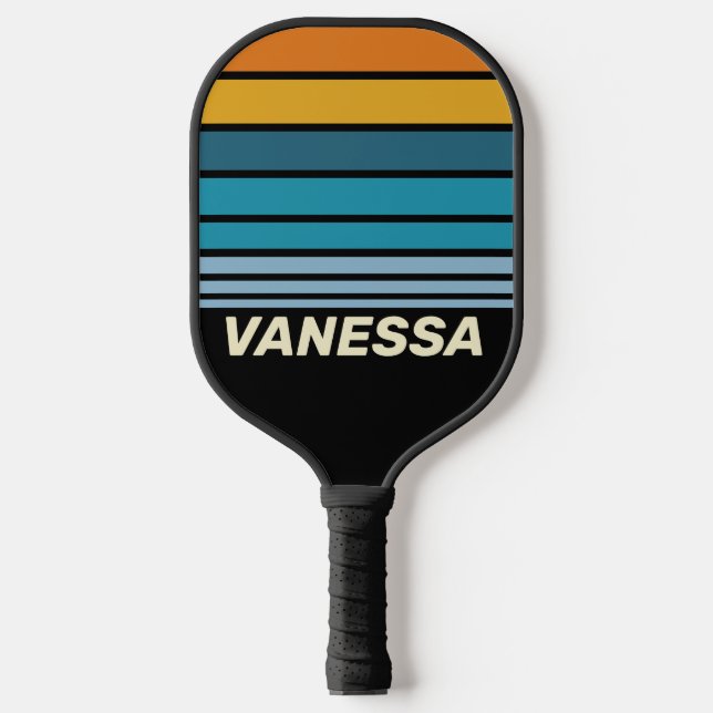 Palas De Pickleball Black Rainbow Horizon Striping with Name (Anverso)