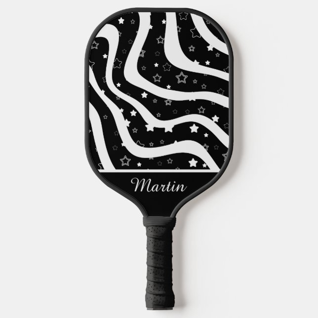 Palas De Pickleball Black &white stars on lines custom name (Anverso)