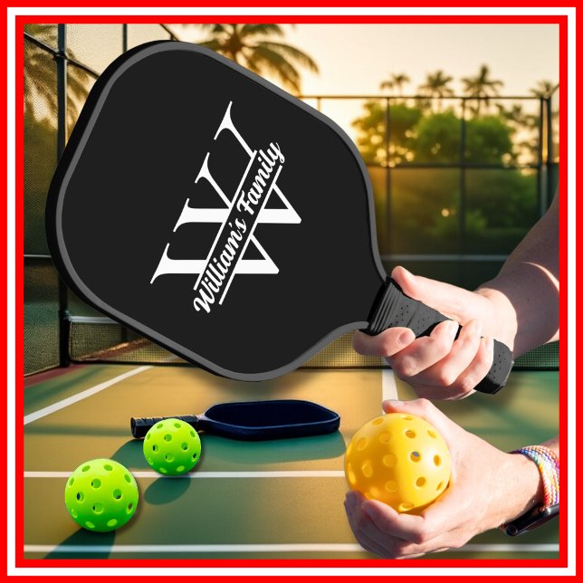 Palas De Pickleball Blanco y negro | Monograma de nombre de familia si (Subido por el creador)