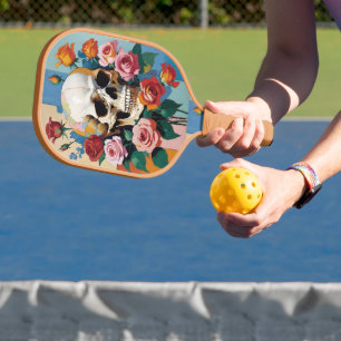 Palas De Pickleball Bloque de color de cráneo y rosas