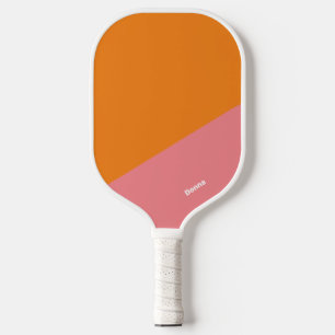 Palas De Pickleball Bloque De Color Rosa Y Naranja Con Nombre