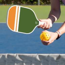 Palas De Pickleball Bloque de color verde naranja divertido con rayas 