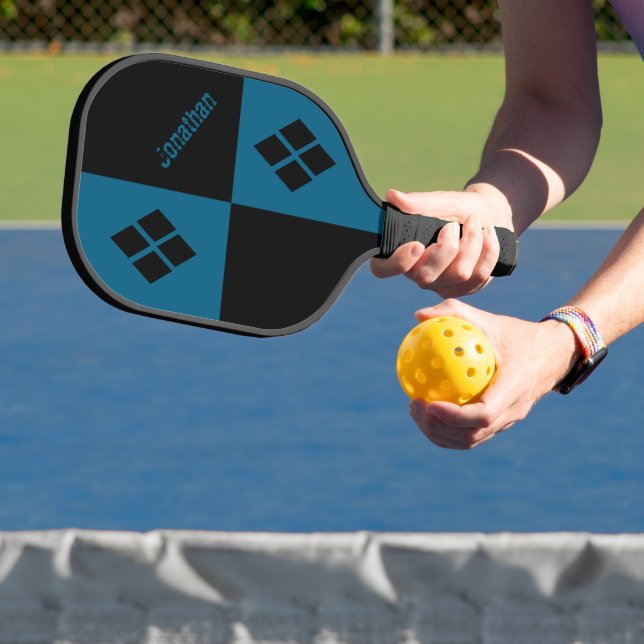 Palas De Pickleball Blue and Black Diamonds | Custom Modern Geometric (in situ)