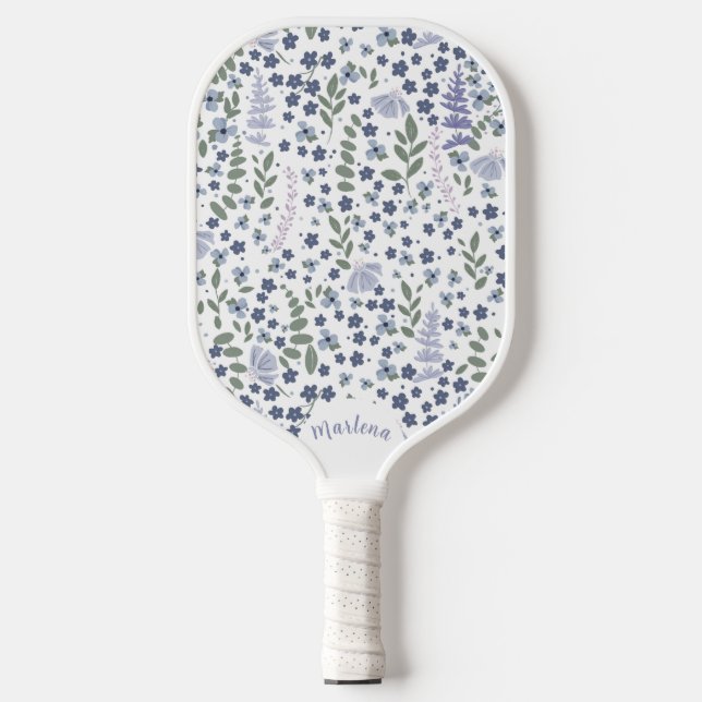 Palas De Pickleball Blue and Sage Green Wildflower Pattern  (Anverso)