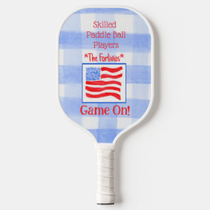 Palas De Pickleball Blue Check Gingham USA Flag GAME ON