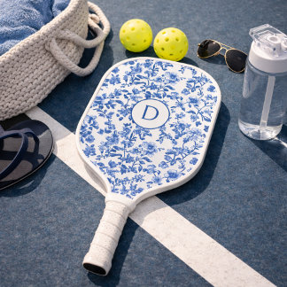 Palas De Pickleball Blue Country Floral Monogram 