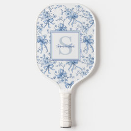 Palas De Pickleball Blue Floral French Toile Monogram Name