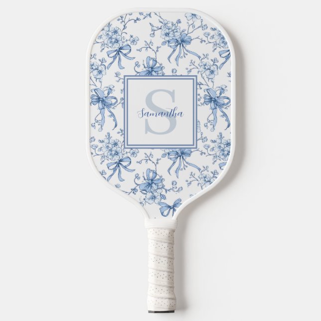 Palas De Pickleball Blue Floral French Toile Monogram Name (Anverso)