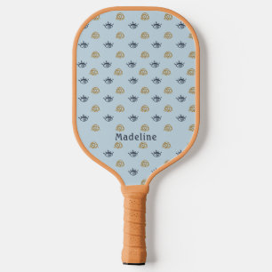 Palas De Pickleball Blue Gold Evil Oye Pattern Monograma First Name