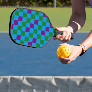 Palas De Pickleball Blue Green Purple Checkered Pattern Design 