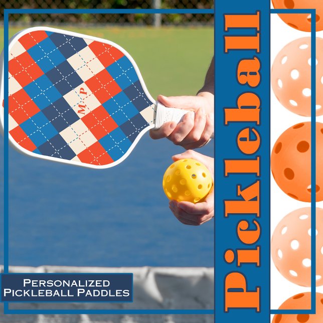 Palas De Pickleball Blue, Naranja y White Preppy, Argyle deportivo (Subido por el creador)