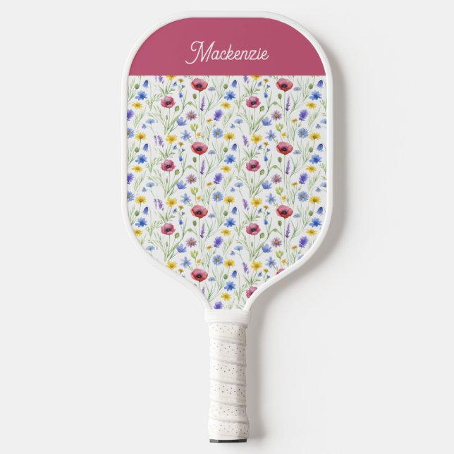 Palas De Pickleball Blue Pink Wildflower Botanical Custom Name (Anverso)