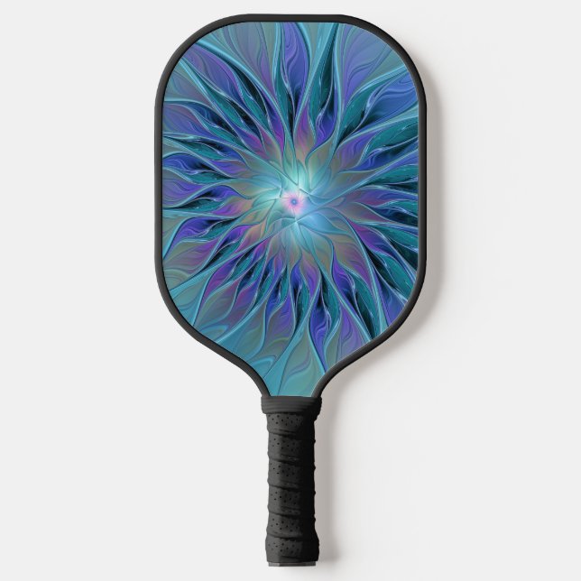 Palas De Pickleball Blue Purple Flower Dream Resumen arte fractal (Anverso)