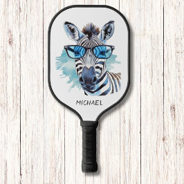 Palas De Pickleball Blue Shades Silly Zebra Monograma moderno