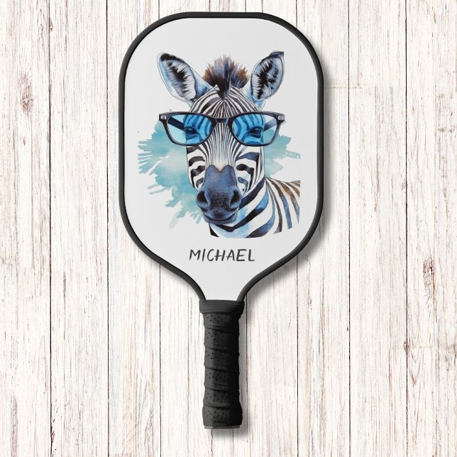Palas De Pickleball Blue Shades Silly Zebra Monograma moderno (Subido por el creador)