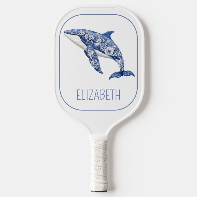 Palas De Pickleball Blue Toile Floral Beach Dolphin Personalizado (Anverso)