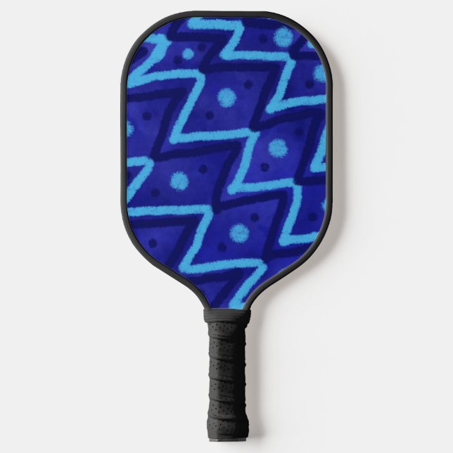 Palas De Pickleball Blue Zig Zags Dots Funky Pattern  (Anverso)