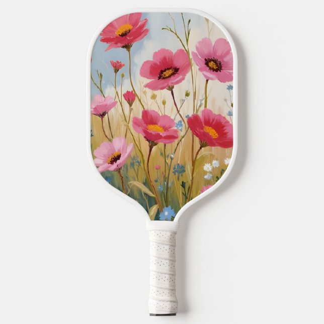 Palas De Pickleball Blushing Blooms | Pink Flower Meadow Floral (Anverso)