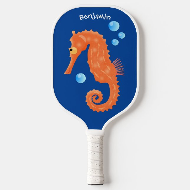 Palas De Pickleball Bóbulas de caballito de mar naranja personalizado  (Anverso)