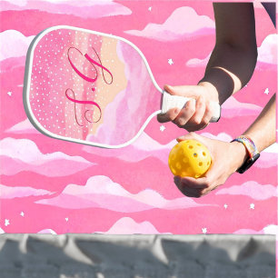 Palas De Pickleball Bocas de bola de pickle monogramadas con cielo ros