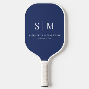 Palas De Pickleball Boda de iniciales de pareja simples azul marino
