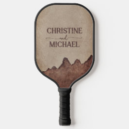 Palas De Pickleball Boda de montaña marrón de papel rústico vintage