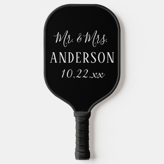 Palas De Pickleball Boda Sr. y Sra. Elegant Modern Typography Black (Anverso)
