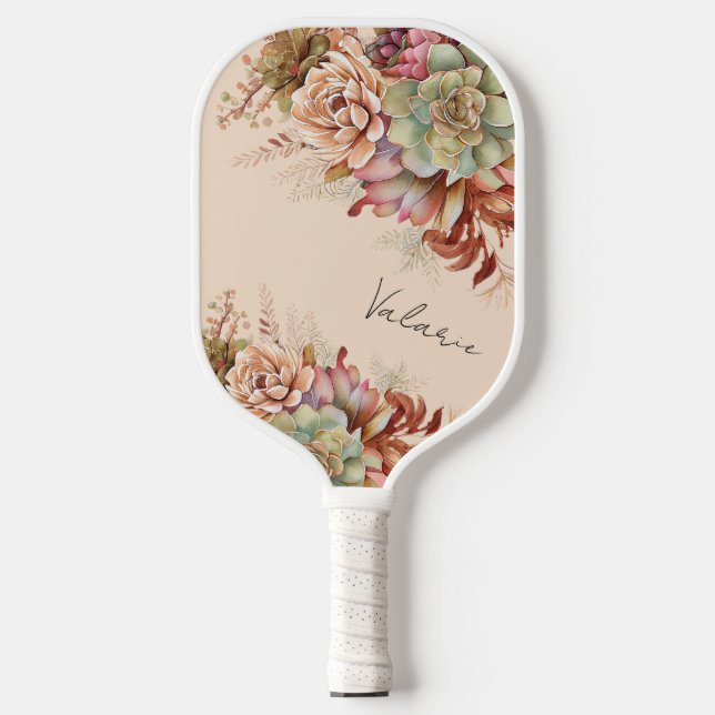 Palas De Pickleball Boho Desert Succulent Cactus Monogram  (Anverso)