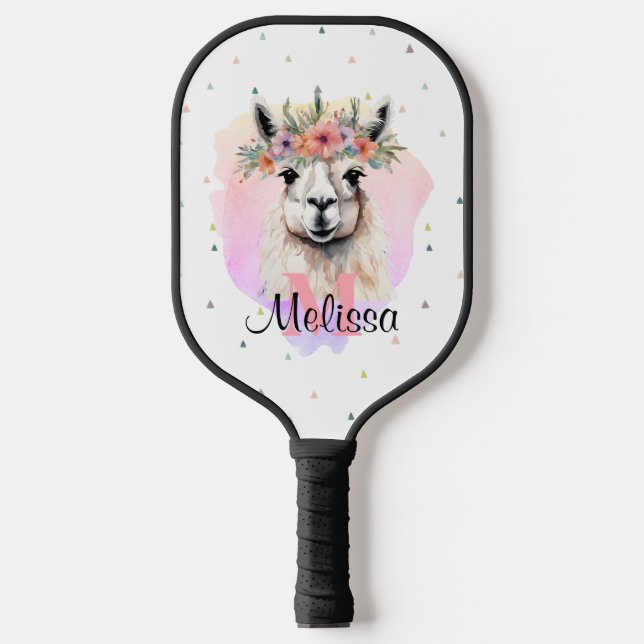 Palas De Pickleball Boho Floral Llama Wildflowers Monograma Bonito (Anverso)