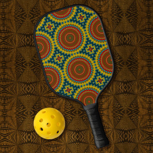 Palas De Pickleball Boho Hippie Rojo Amarillo Azul Vintage Tíbal Étnic