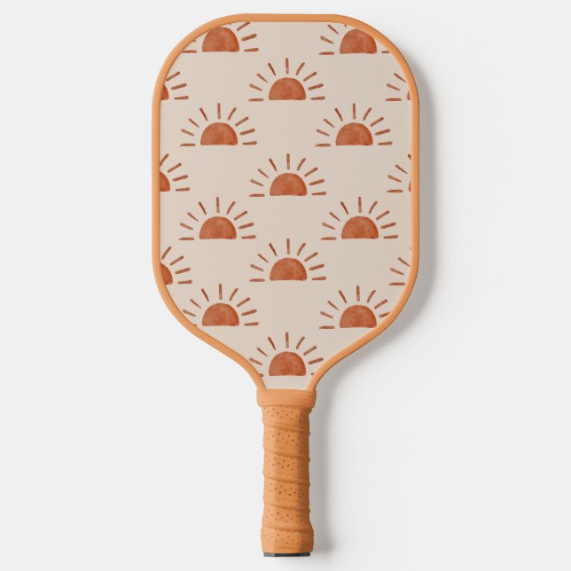 Palas De Pickleball Boho Sun Monogrammed Iniciales Brown Pink Striped (Anverso)