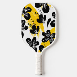Palas De Pickleball Bold Black Floral with Yellow Brushstroke accents