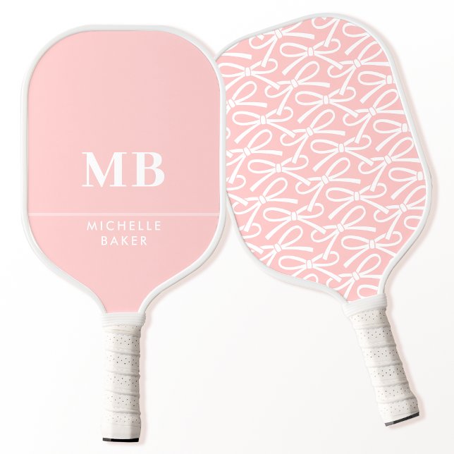 Palas De Pickleball Bonito Bow Personalizado Monograma Nombre Rosa (Subido por el creador)