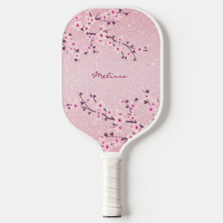 Palas De Pickleball Bonito Flor de cerezo Purpurina rosa Monograma Flo