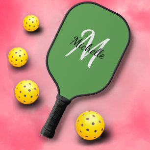Palas De Pickleball Bonito Girly Green Monograma Nombre + Inicial