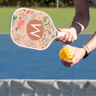 Palas De Pickleball Bonito Patrón floral Terracotta Monograma