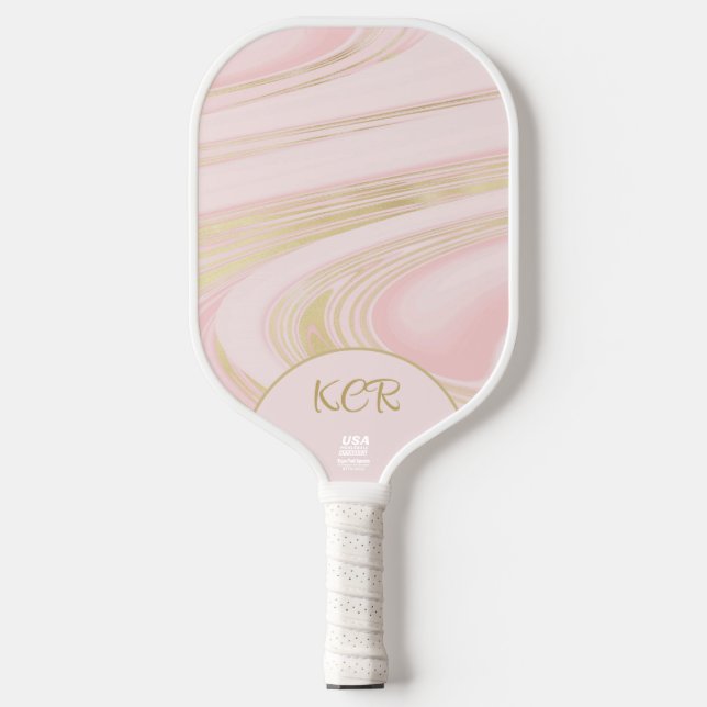 Palas De Pickleball Bonito Pink Gold Marble Swirl Oficial USA (Anverso)