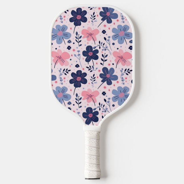 Palas De Pickleball Botanical Pink And Blue Flowers Nature Print (Anverso)