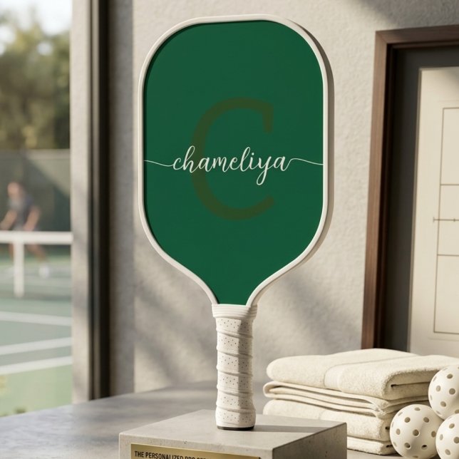 Palas De Pickleball Botella de Monograma Moderno Verde y Blanco (Subido por el creador)