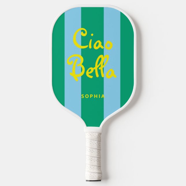 Palas De Pickleball Bright Green and Blue Stripes | Ciao Bella (Anverso)