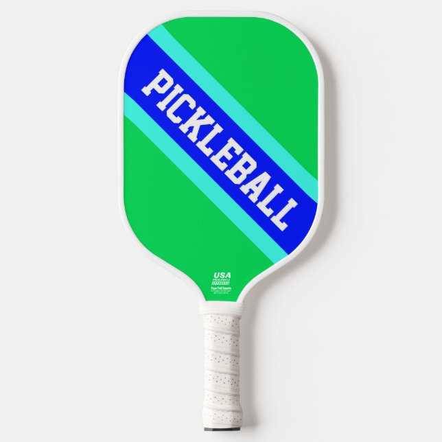 Palas De Pickleball Bright Green Royal Blue Diagonal PICKLEBALL Textos (Anverso)