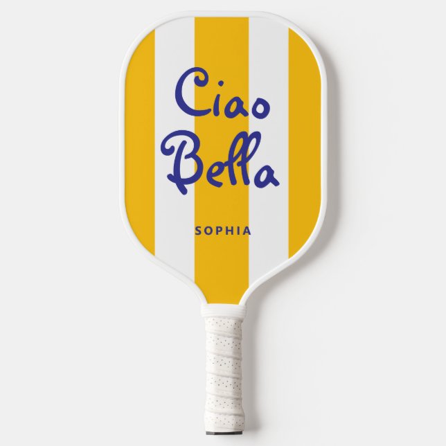 Palas De Pickleball Bright Yellow Orange Stripes | Ciao Bella (Anverso)