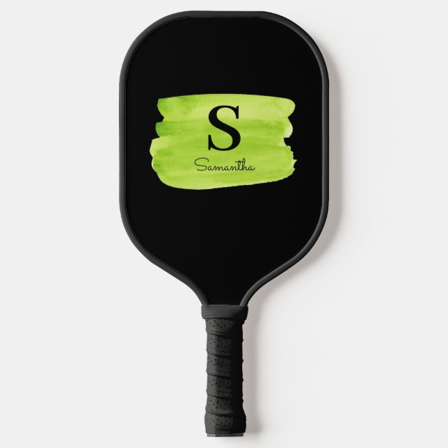 Palas De Pickleball Brote de brocha verde monograma (Anverso)