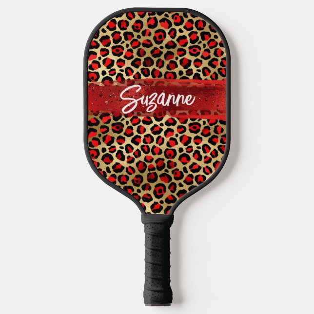 Palas De Pickleball Brotes de pincel de leopardo de oro rojo y Relieve (Anverso)