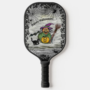 Palas De Pickleball Bruja, murciélago, gato y calabaza, ¡Feliz Hallowe