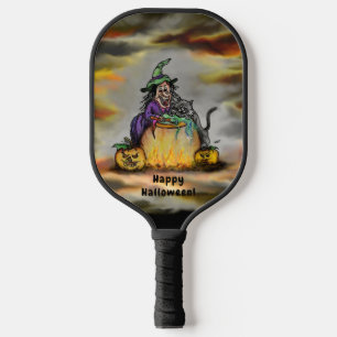 Palas De Pickleball Bruja y gato negro, ¡Feliz Halloween!