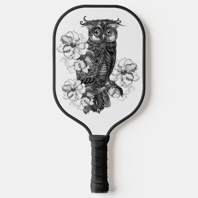Palas De Pickleball Búho Gris Orquídeas Blancas (Anverso)