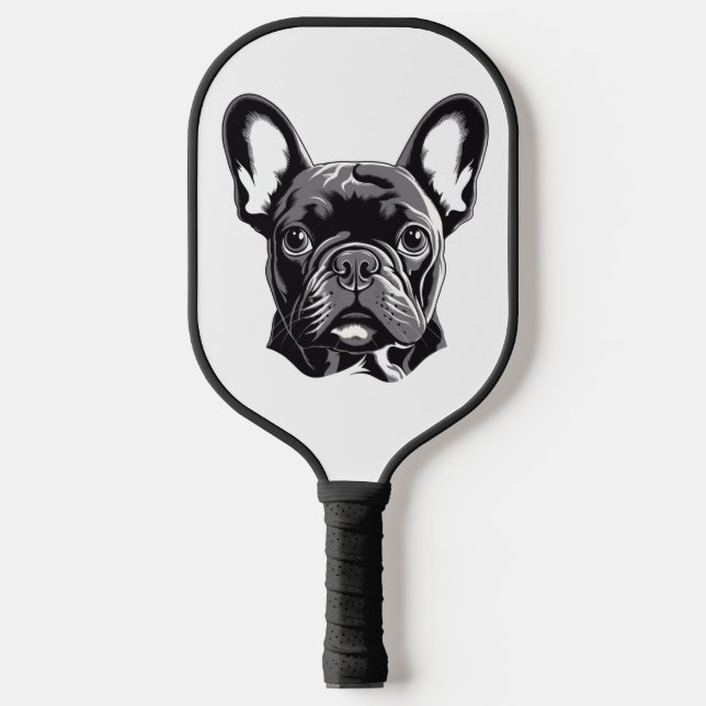 Palas De Pickleball Bulldog francés personalizado negro y blanco (Anverso)